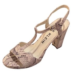 Anne Klein, Snake Pattern Open Toe,T Strap, Block Heels 7.5